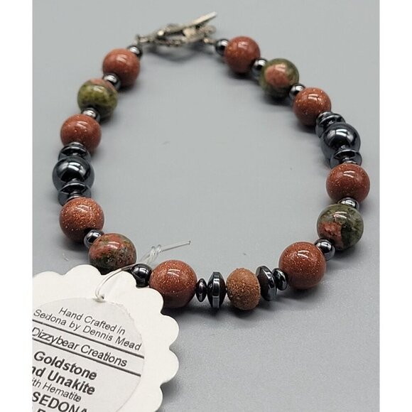 Dizzy bear Creations Bracelet Goldstone Unakite Hematite Sedona Red Rock SZ 7.5" - Picture 11 of 12